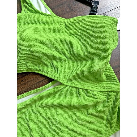 MICHAEL Michael Kors Women's Ribbed One-Shoulder Side-Cutout Swimsuit Green 4 - Picture 4 of 9